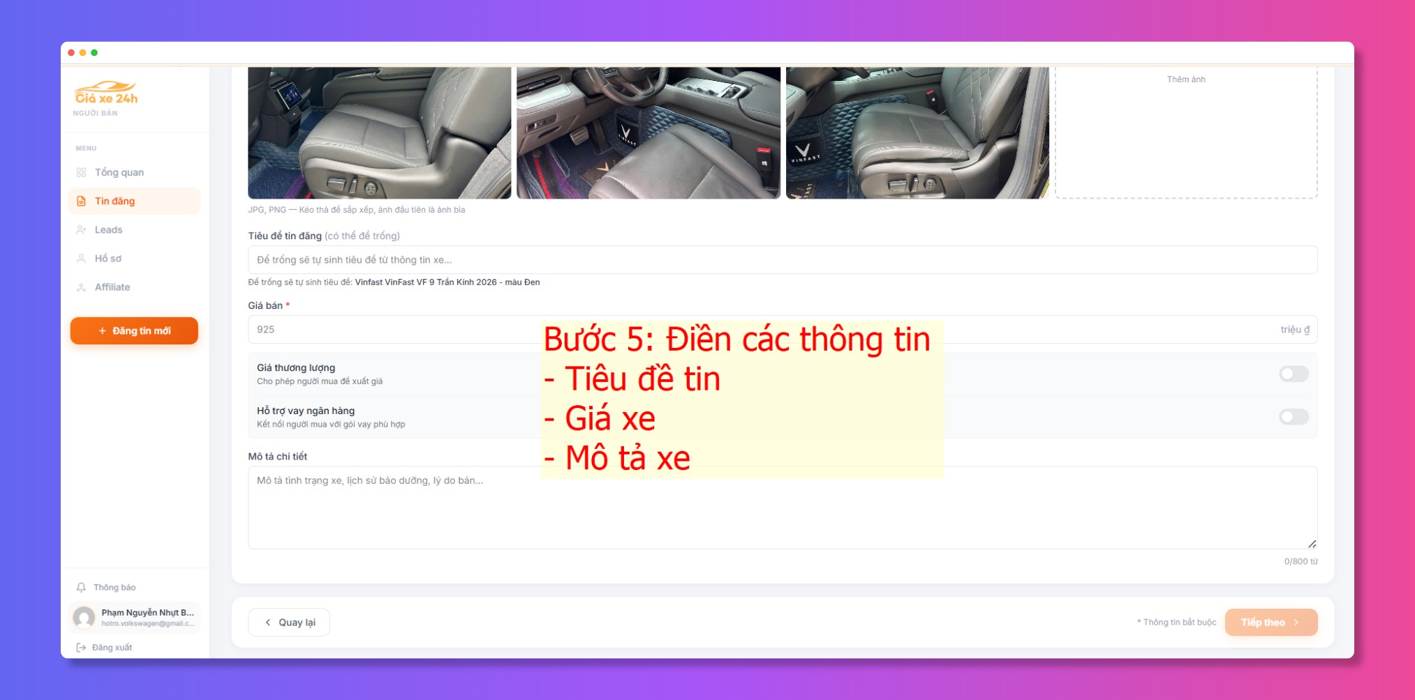 Hoàn thiện tiêu đề và giá bán thương mại